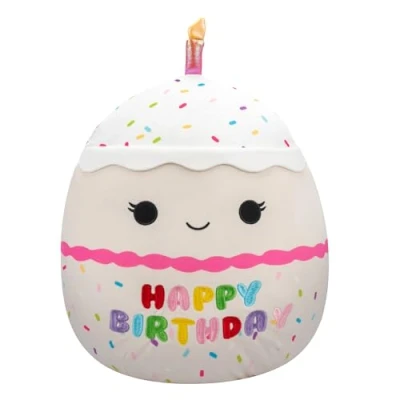 Image of Squishmallows Original 14 Inch Lyla Vanilla Birthday Cake with Rainbow Sprinkles Embroidery Official Jazwares Large Plush