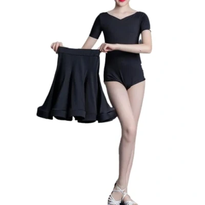 Image of Two Piece Girls Latin Dance Skirt with Leotard, Children&#039;s Ballroom Salsa Tango Skirts, Competition Dancewear for Samba Chacha Dancing Practice Skirt,12Years,Black