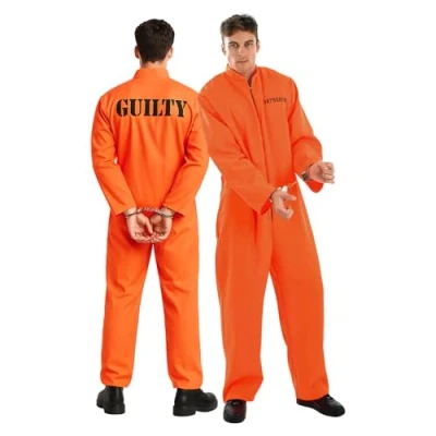 Image of Fun Shack Orange Prisoner Costume Men, Jumpsuit, Prison Outfit Outfit, Convict Large