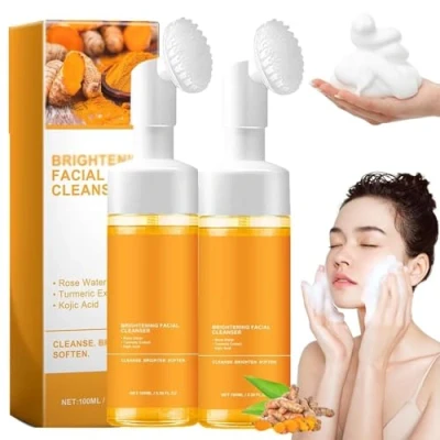 Image of Skintura Brightening Foaming Face Wash,Turmeric Facial Cleanser,Turmeric Glowing Cleanser, Stationiary Turmeric Foam Cleanser With Brush For All Skin(2Pcs)