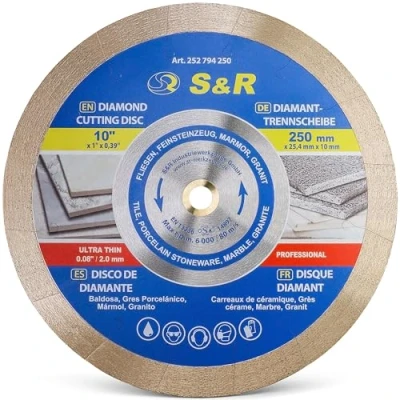 Image of S&amp;R Diamond Saw Blade 250 * 25,4 7 mm (1,6 mm), cutting disc for porcelain, fine stoneware, hard tiles, granite