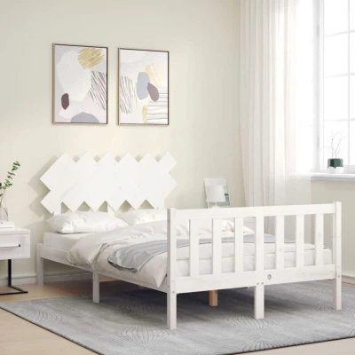 Image of vidaXL Bed Frame without Mattress White Small Double Solid Wood Pine
