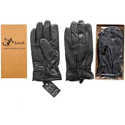 Image of VIPER Fleece Lined Thermal Insulated Genuine Black Leather Mens Gloves Touchscreen (S)
