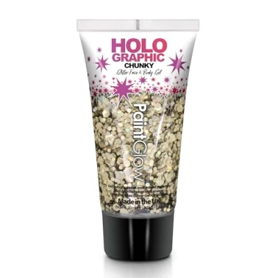 Image of Chunky Cosmetic Glitter gels 50ml for face, Body &amp; Hair from PaintGlow (Vegan) (Golden Girl)