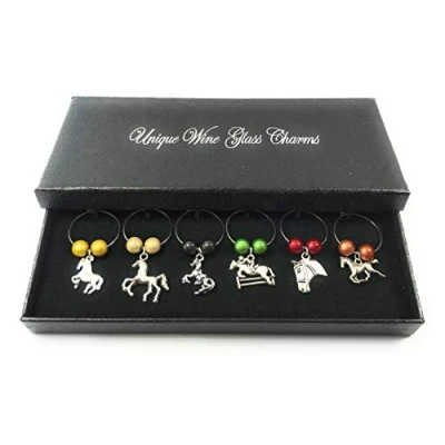 Image of Libby&#039;s Market Place Horse Lovers Wine Glass Charms with Gift Box