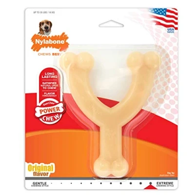 Image of Nylabone Dura Chew Extreme Tough Dog Toy Bone, Chicken Flavour Wishbone, M, for Dogs Up to 16 kg