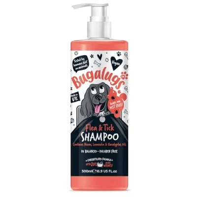 Image of Flea and Tick Dog Shampoo by Bugalugs, Works on Smelly Puppies &amp; Dogs, Contains Neem Oil Eucalyptus Oils, PH Balanced Vegan Pet Shampoo, Used Professional Groom