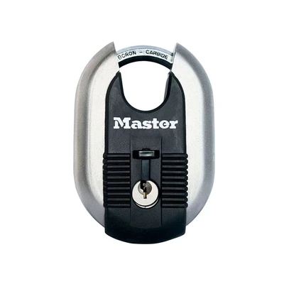 Image of MASTER LOCK Heavy Duty Disc Padlock, Security Level 9/10, Outdoor, Keyed, Stainless Steel Titanium Reinforced, Closed Shackle