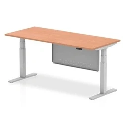 Image of Air 1800 x 800mm Height Adjustable Desk Beech Silver Leg Modesty Panel
