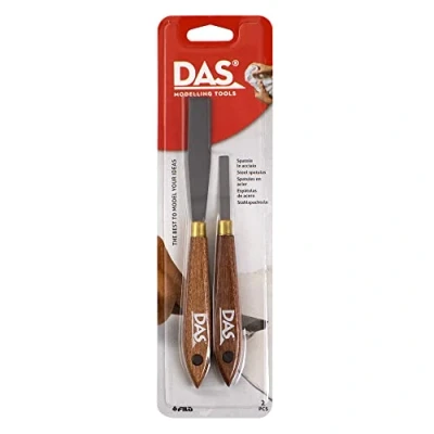 Image of DAS Professional Metal Modelling Clay Spatulas, Wooden Handle, 2 Pieces, Ideal for Professionals &amp; Hobbyists