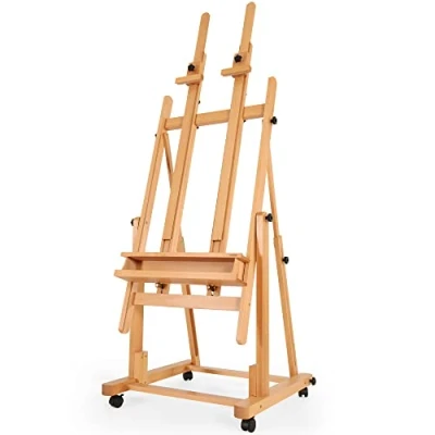 Image of VISWIN Double Mast Extra Large H Frame Easel, Hold Canvas up to 210 cm, Tilts Flat, Adjustable Solid Beech Wood Heavy Duty Easel Stand with Storage, Movable Art for Painting Adult, Artist