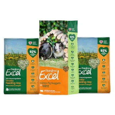 Image of Burgess Excel 3KG Guinea Pig Food &amp; 2KG Feeding Hay Bundle Nuggets and Dandelion Marigold for Pigs Dust Extracted Pellets