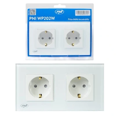 Image of PNI WP202W built in double socket with white glass frame