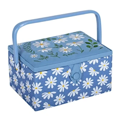 Image of Hobby Gift Medium Sewing Craft Storage Box, Embroidered Denim Daisies