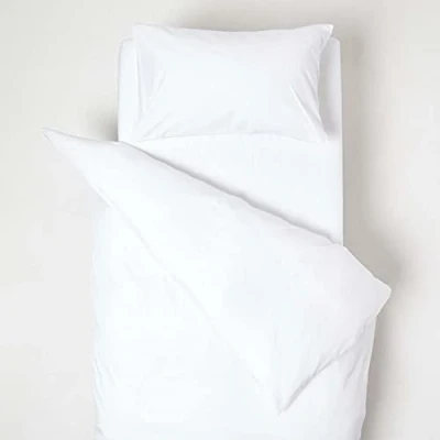 Image of HOMESCAPES White Cot Bed Duvet Cover Set 120 x 150 cm 100% Organic Cotton sateen Toddler with Pillowcase Hypoallergenic Easy Care Children’s Bedding 400 TC 600 Thread Count Equivalent