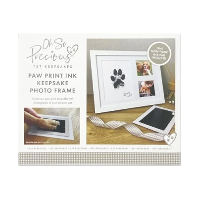 Image of Paw Print Ink Keepsake Photo Frame Kit Pet Memorial Easy Home Use Family Friendly Safe Non Toxic Wall Hanging &amp; Stand