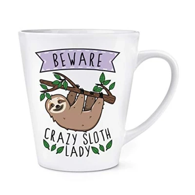 Image of Beware Crazy Sloth Lady 12oz Latte Mug Cup