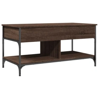 Image of vidaXL Coffee Table in Brown Oak Engineered Wood and Metal, Lift Top Design, Hidden Storage, Adjustable Metal Frame, 100x50x50cm
