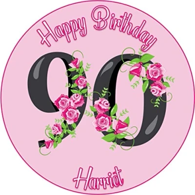 Image of 90th Birthday Icing Circle Round Edible Cake Topper (Age can be Changed)