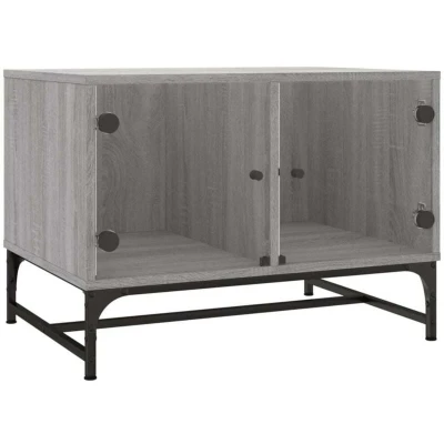 Image of vidaXL Coffee Table with Glass Doors Grey Sonoma 68.5x50x50 cm