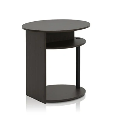 Image of Furinno JAYA Simple Design Oval End Table, Side Bedside Walnut