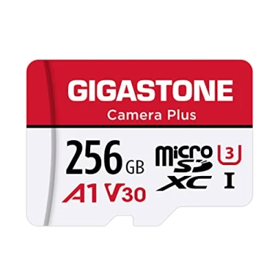 Image of Gigastone 256GB Camera Plus Series Memory Card, Read Speed up to 100MB/s. Ideal for Full HD Video Gopro Drone Android Camera, A1 Micro SDXC Card with Mini Case and SD Adapter.