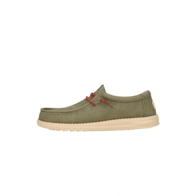 Image of HEYDUDE Men&#039;s Wally Waxed Canvas Slip On Shoes, Olive, 7 UK