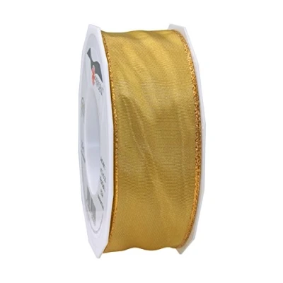 Image of Präsent Manhattan Wired Taffeta Ribbon Gold 25 m Roll 40 mm width