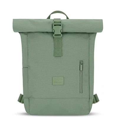 Image of Johnny Urban Backpack Womens &amp; Mens Green Robin Small Roll Top Rucksack with 12&quot; Laptop Compartment Back Casual Daypack Bag for Uni Office Work Water repellant