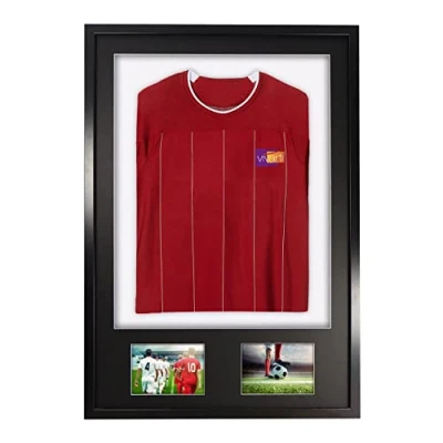 Image of Vivarti DIY Adult 3D Mounted + Double Aperture Sports Shirt Display Frame for Football Shirt, Rugby Band T Shadow Box 61 x 91.5cm Black Frame, Mount, White Backing Card