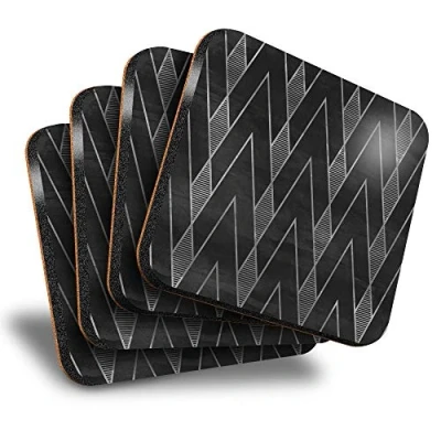 Image of Destination Vinyl ltd Great Coasters (Set of 4) Square BW Black &amp; Geometric Art Deco Drink Glossy Coasters/Tabletop Protection for Any Table Type #35303