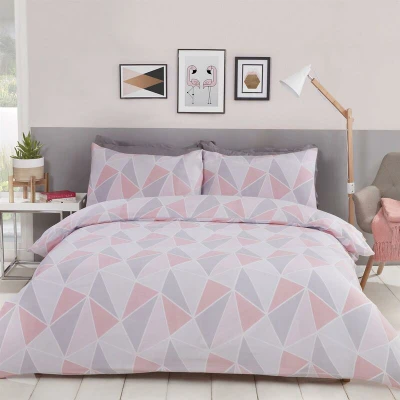 Image of MyHome Geometric King Duvet Quilt Cover Bedding Set Pink/Grey