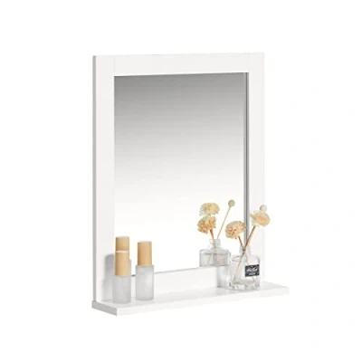 Image of SoBuy FRG129 W, Wall Mounted Bathroom Mirror with Storage Shelf, Mirror, White