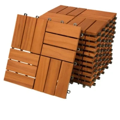 Image of CASARIA® 11x Wooden Decking Tiles 1m² Interlocking Mosaic Deck FSC Certified Acacia Wood 30x30cm (12x12in) Plug in System Cuttable Garden Terrace Hot Tub Balcony Patio