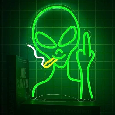 Image of HAJAE Green Alien Neon Signs, Dimmable LED Signs for Wall Decor Bedroom Man Cave Game Room Home Bar Party Decor, Light Kids Birthday Gift (Green Alien)