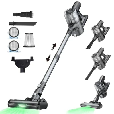 Image of Proscenic P13 Cordless Vacuum Cleaner, 35Kpa Stick Green LED Headlights, Anti Hair Tangle Brush, Hoover with Touch Display, 450W up to 45 Mins, For Pet Hard Floor Carpet