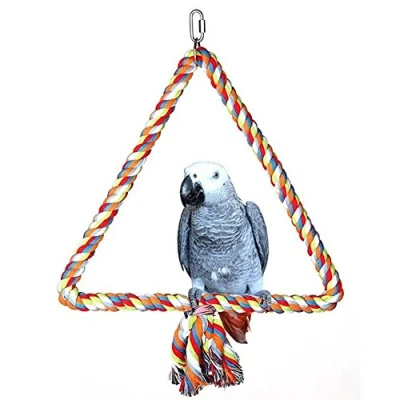 Image of Colourful Triangle Cotton Rope Climbing Swing Toy for Bird Parrot African Grey Macaw Budgie Parakeet Cockatiel Cockatoo Conure Lovebird Finch Cage Perch Biting Grinding