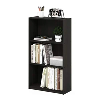 Image of Furinno Basic 3 Tier Bookcase Storage Shelves, Espresso