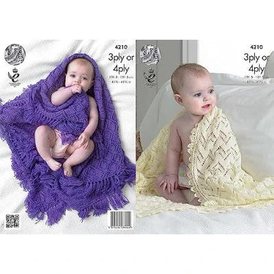 Image of King Cole 4210 Knitting Pattern Baby Shawls to knit in 3 Ply or 4