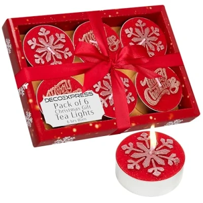 Image of DECO EXPRESS Christmas Tealight Candle Set, Multipack of 6, 12 or 15 with 2.5, 3 6 Hours Burning Time Festive Xmas Decor Unscented (Red Pack)