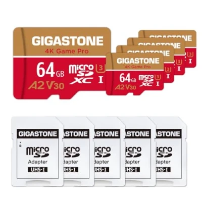 Image of Gigastone 64GB 5 Pack Micro SD Card, Professional, A2 4K, 4K Video Recording, Nintendo Switch Compatible, R/W up to 95/35MB/s, SDXC UHS I Class 10