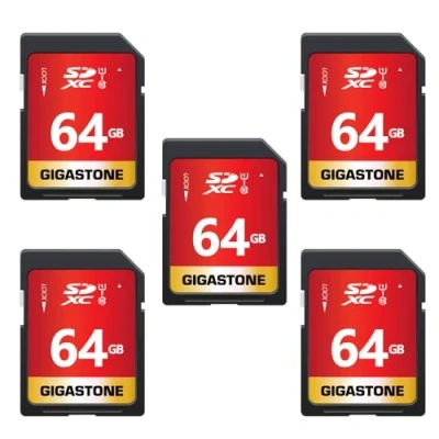 Image of Gigastone 64GB 5 Pack SD Card UHS I U1 Class 10 SDXC Memory High Speed Full HD Video Canon Nikon Sony Pentax Kodak Olympus Panasonic Digital Camera, with Mini Cases
