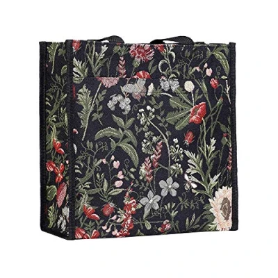 Image of Signare Tapestry Shoulder Bag Shopping for Women with Garden Flower and Creatures (Morning Black; SHOP MGDBK)