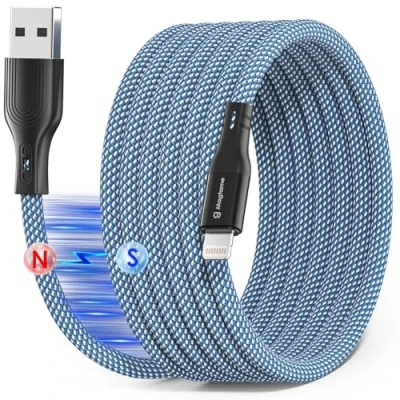 Image of Magtame Magnetic Coiled iPhone Cord, 1.5M MFi Certified Lightning Cable Fast Charging, Wrapped Data Sync Cord Braided Compatible with 14 13 12 11 Pro Max XR XS X 8 Plus SE Blue