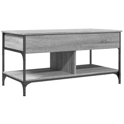 Image of vidaXL Coffee Table End Sofa Grey Sonoma Engineered Wood &amp; Metal, Lift Top Design, Hidden Storage, Adjustable Feet, 100x50x50 cm