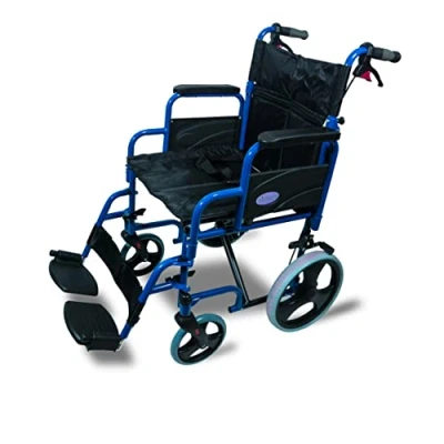 Image of Aidapt Folding Lightweight Attendant Propelled Steel Wheelchair With 18&quot; Seat, Twin Brakes, Lap Strap, Padded Upholstery, Removable Foot Rests and Side Panels for Privacy. Indoors Outside