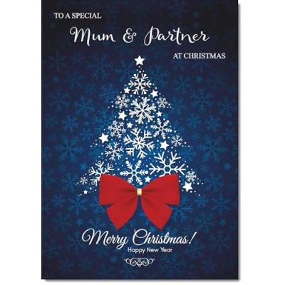Image of doodlecards Mum and Partner Christmas Card Blue Abstract Tree Medium Size for &amp; with Plain Envelope
