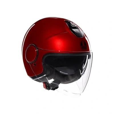 Image of AGV ETERES E2206, Jet Unisex Motorcycle Helmet, Open Face Motorbike Helmet with Antitheft Ring, Anti Scratch and UV Visor, Instant Sweat Absorption Technology, Corsa Red, L