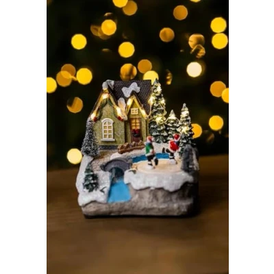Image of Garden Mile® Christmas village scene light ice skating decorations sets table decoration window ornaments room
