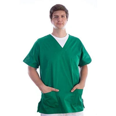 Image of Gima Jacket, Hospital Scrub Tunic Top, Made of Cotton and Polyester, Green Colour, V Neck, Short Sleeve, Unisex, Size XXL, for Doctors, Dentist, Vets, Nurses, Physiotherapist Medical Staff